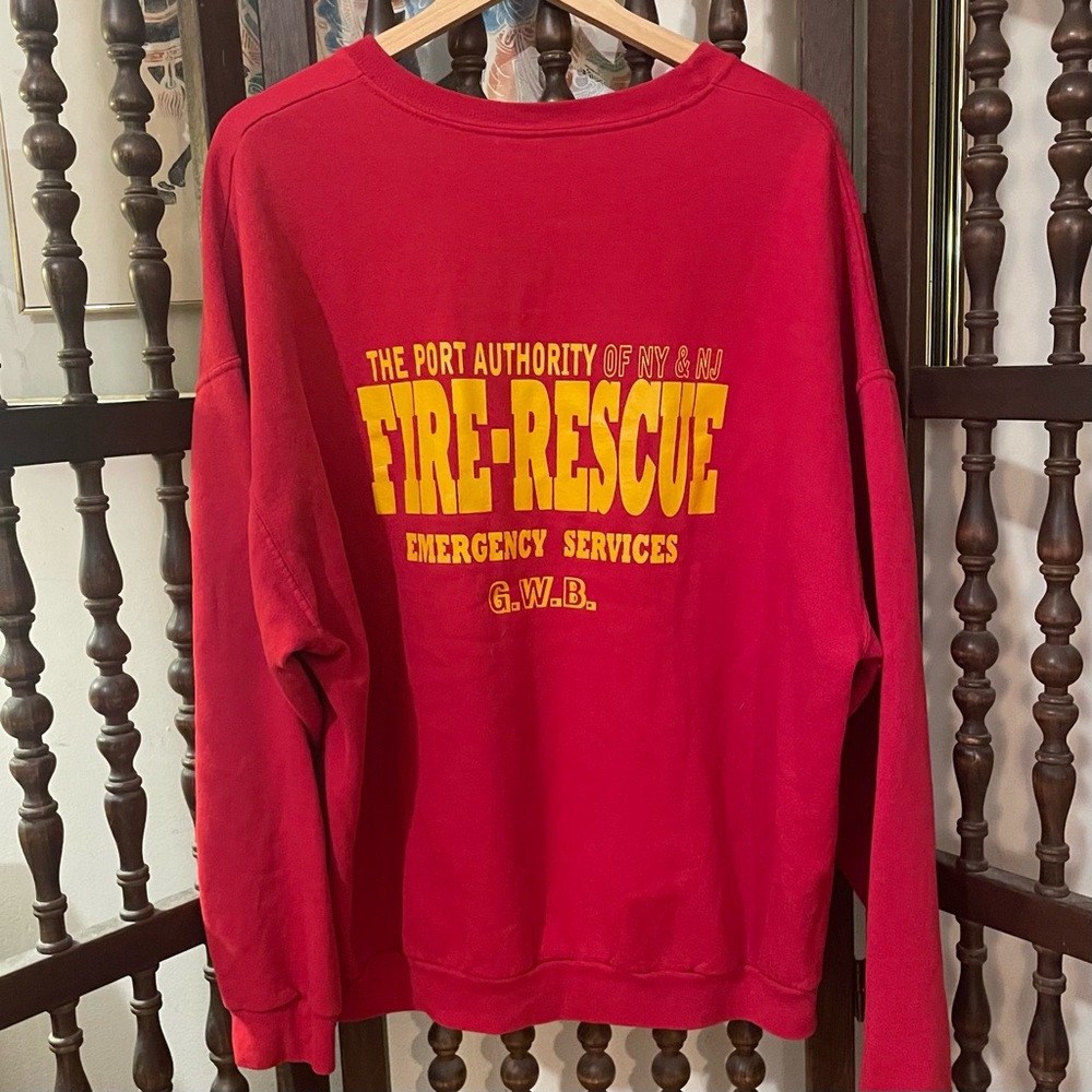 RARE Vintage 90s Port Authority NY & NJ Fire-Rescue Red Graphic Sweatshirt 2X
